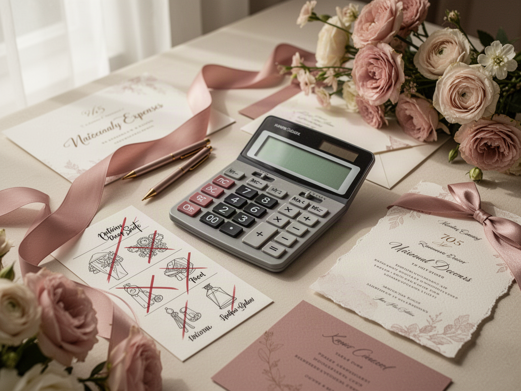 Wedding planning notebook and calculator for reviewing optional costs