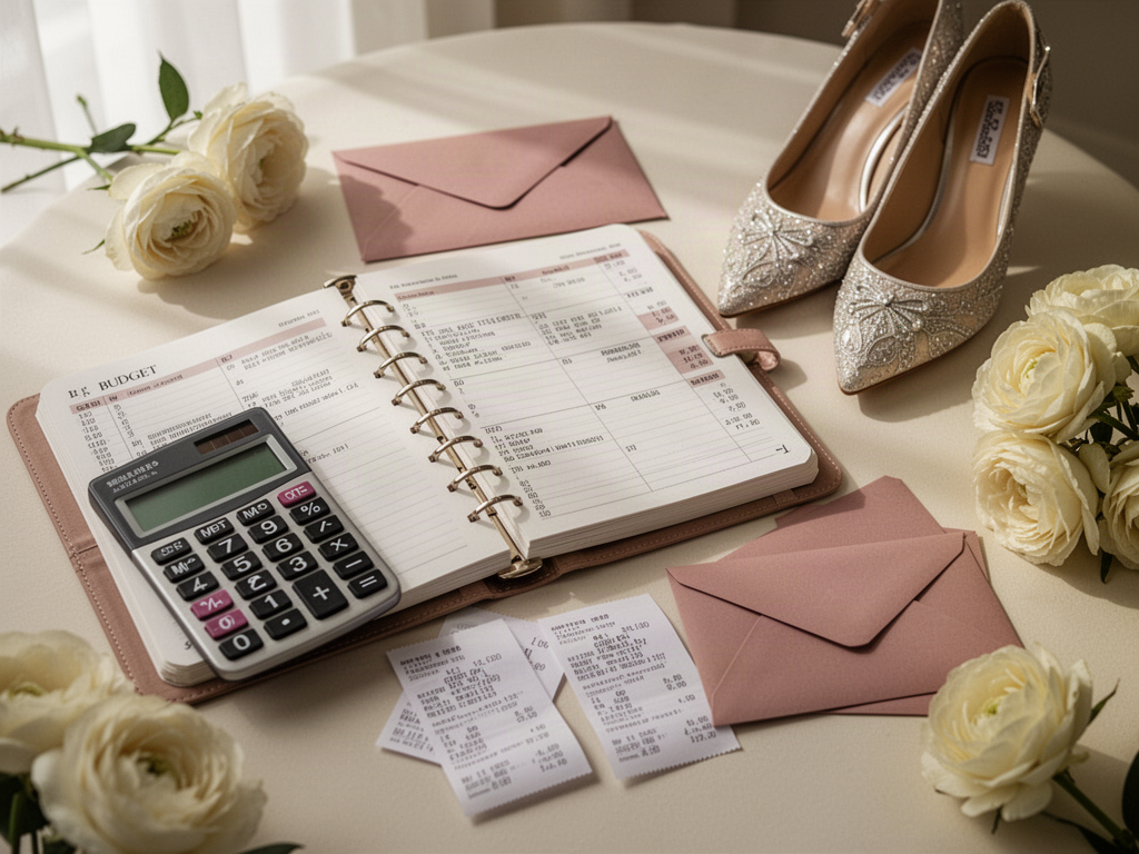 Wedding planner and calculator arranged with wedding details
